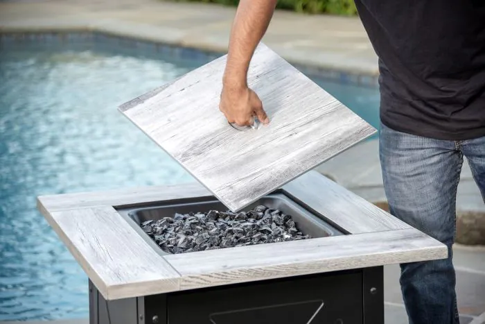 Moderna 30-Inch Weathered Gray Wood Fire Table LP can be found at the following stores