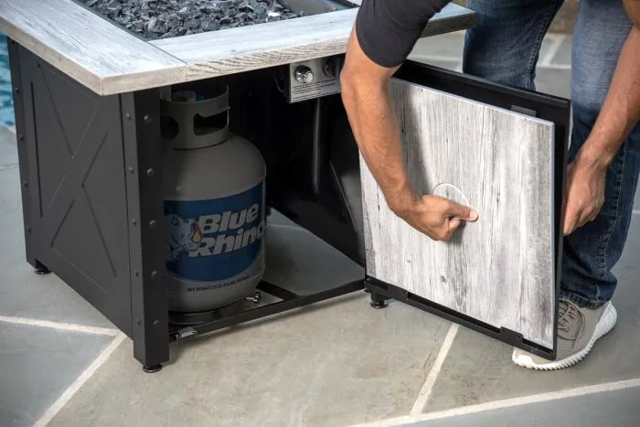 Moderna 30-Inch Weathered Gray Wood Fire Table LP can be found at the following stores