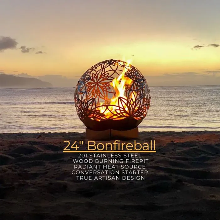 Flowerhouse 24-Inch Bonfireball Fire Pit - Lotus in Stainless Steel - 24BFBL-SS