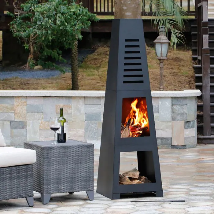 HeatMaxx 59" Steel Outdoor Wood Burning Chiminea Fire Pit with Built-in Log Storage - SRCH20