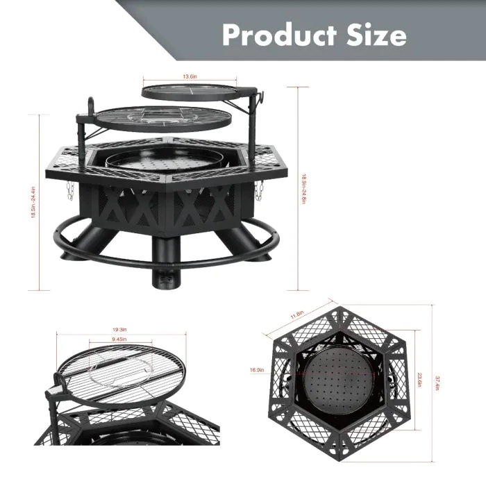 Shinerich 37.4 in.  Black Hex-Shaped Ranch Fire Pit – SRFP22403