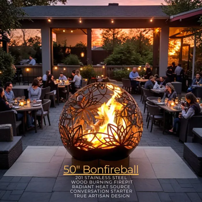 Flowerhouse 50-Inch Bonfireball Fire Pit - Lotus in Stainless Steel - 50BFBL-SS