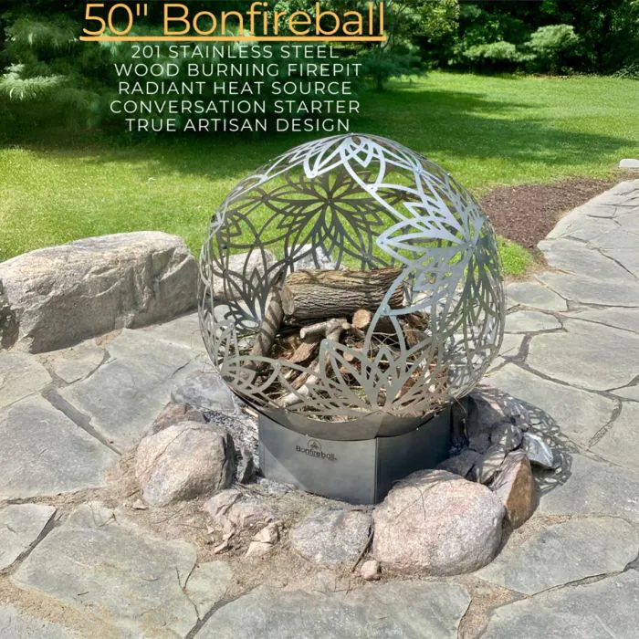 Flowerhouse 50-Inch Bonfireball Fire Pit - Lotus in Stainless Steel - 50BFBL-SS